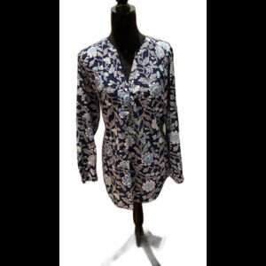 Old Navy Blouse Size XL Navy Floral Pattern   Boho Peasant Flowy Long Tunic Top